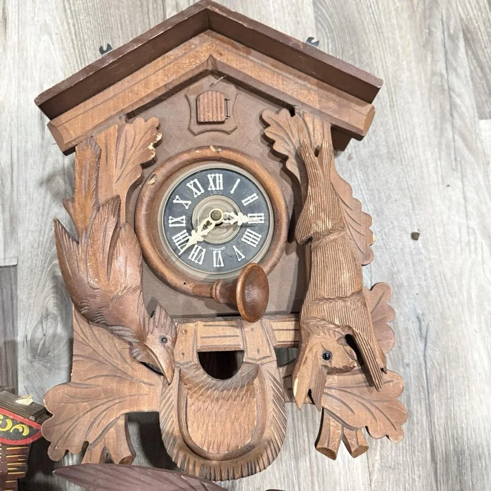 3 Vintage German Cuckoo Clocks For Parts Repair  Untested